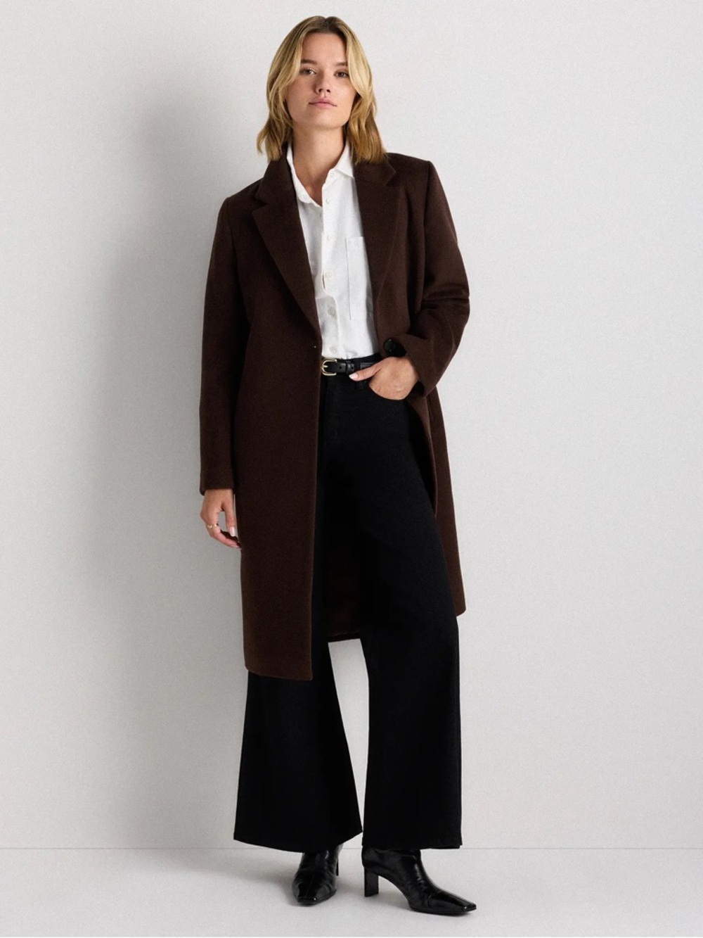 Quince Wool Cashmere Classic Single-Breasted Coat Dark Chocolate Size M NWT